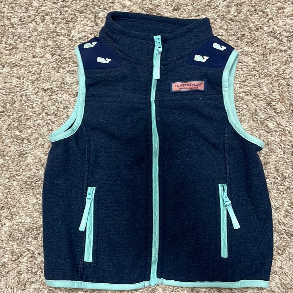 Vineyard Vines - navy blue with turquoise lining fleece vest - 4T